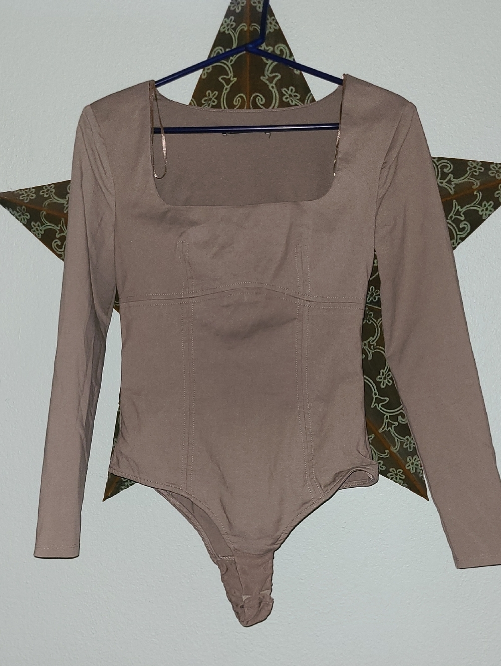 Zara Long-Sleeve Square Neck Bodysuit in Taupe